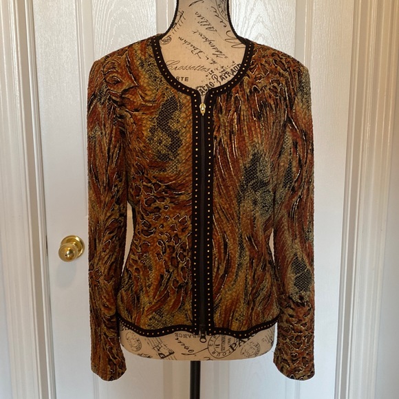 Joseph Ribkoff Front Zip Jacket/Blazer size 14 Multi Coloured Browns and Golds - Picture 1 of 7
